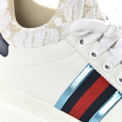 Gucci Calfskin Lace Ayers Sylvie Web New Womens Ace High Top Sneakers 35.5 White 11 of 11