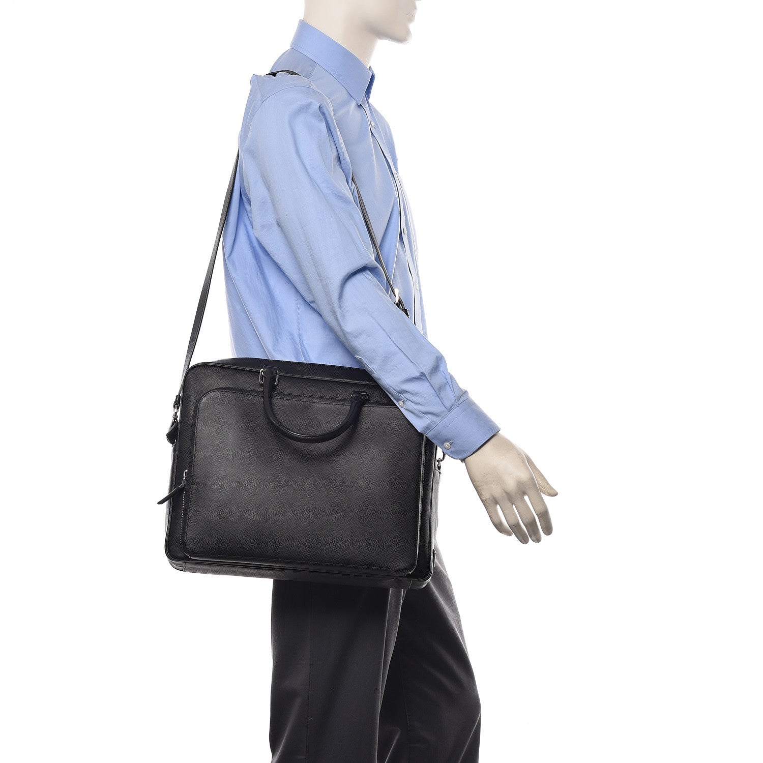 Prada Saffiano Cuir Front Zip Pocket Briefcase Black 2 of 14