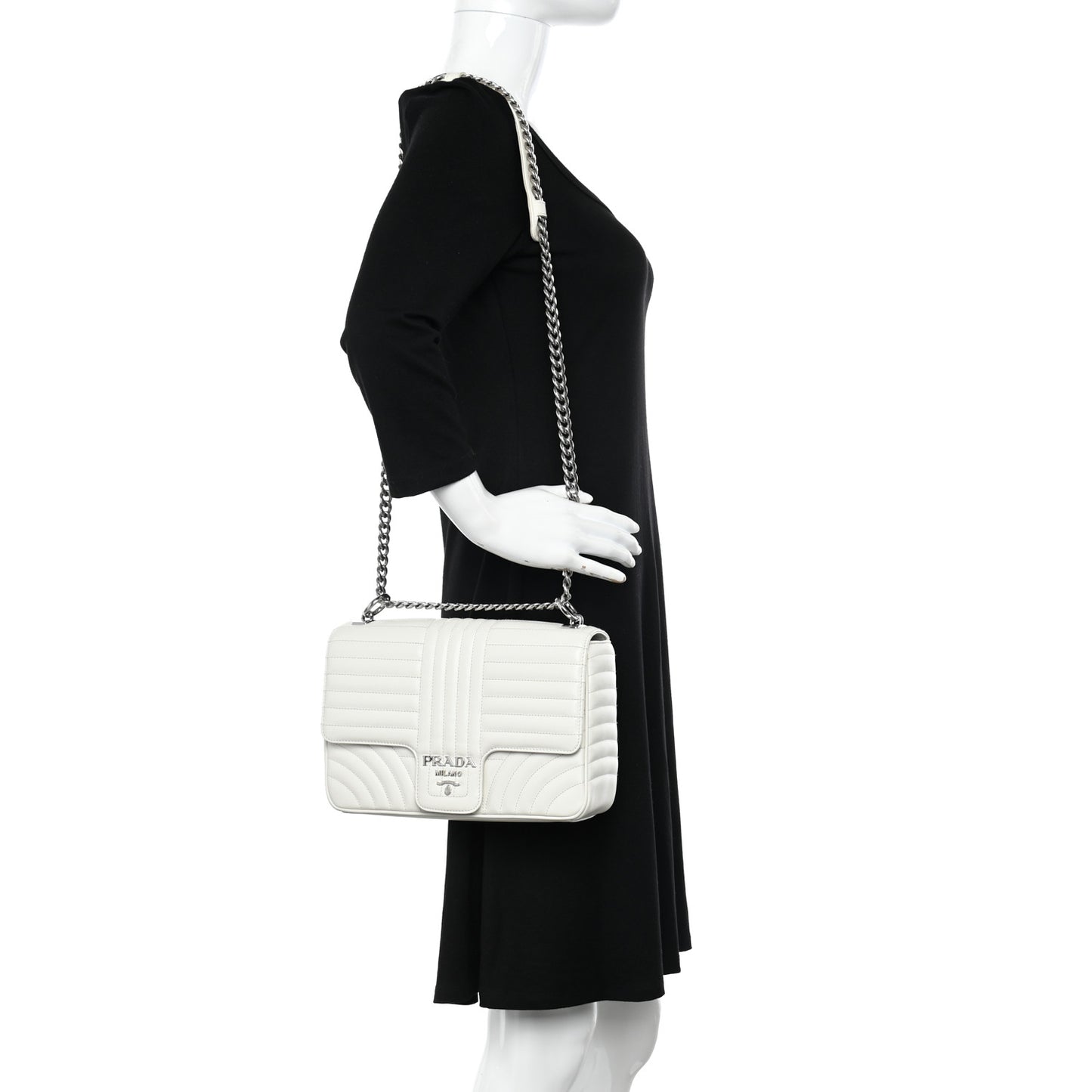 Soft Calfskin Impunture Diagramme Large Chain Flap Shoulder Bag White