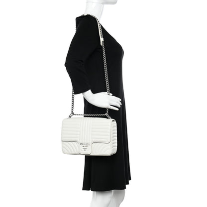 Prada Soft Calfskin Impunture Diagramme Large Chain Flap Shoulder Bag White 2 of 10