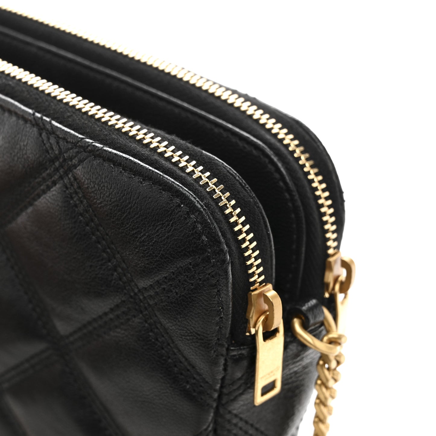 Grained Lambskin Quilted Mini Becky Double Zip Bag Black