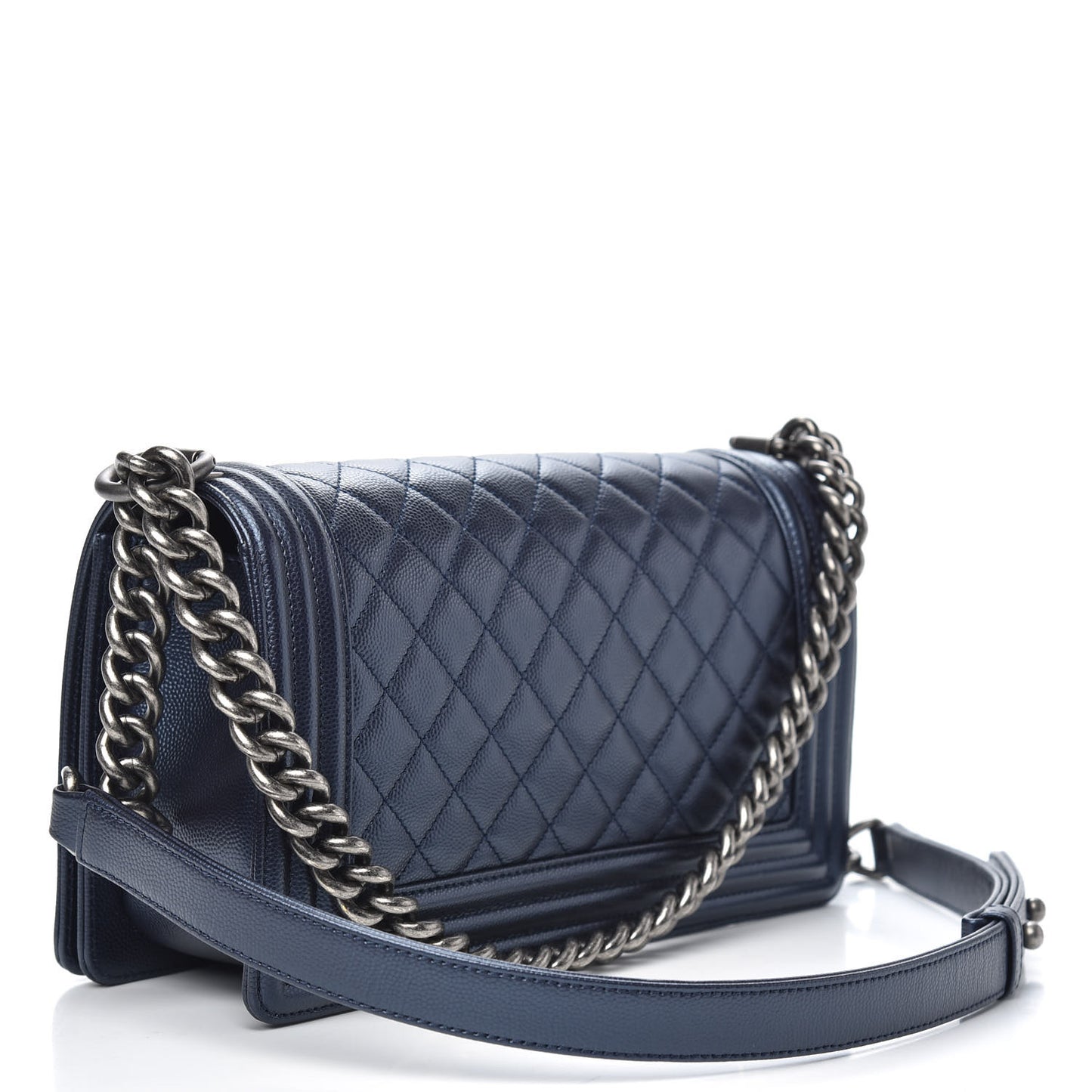 Metallic Caviar Quilted Medium Boy Flap Navy