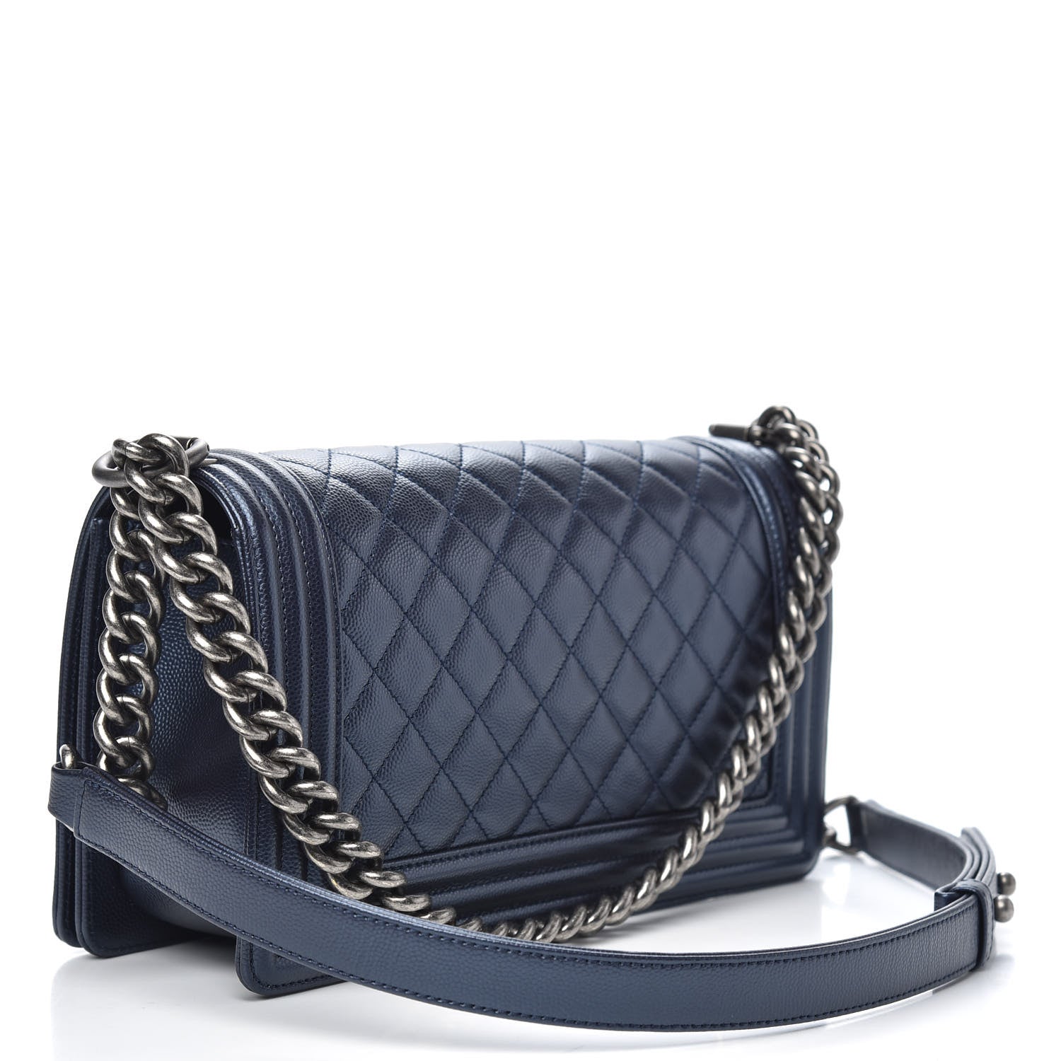 Chanel Metallic Caviar Quilted Medium Boy Flap Navy 3 of 11