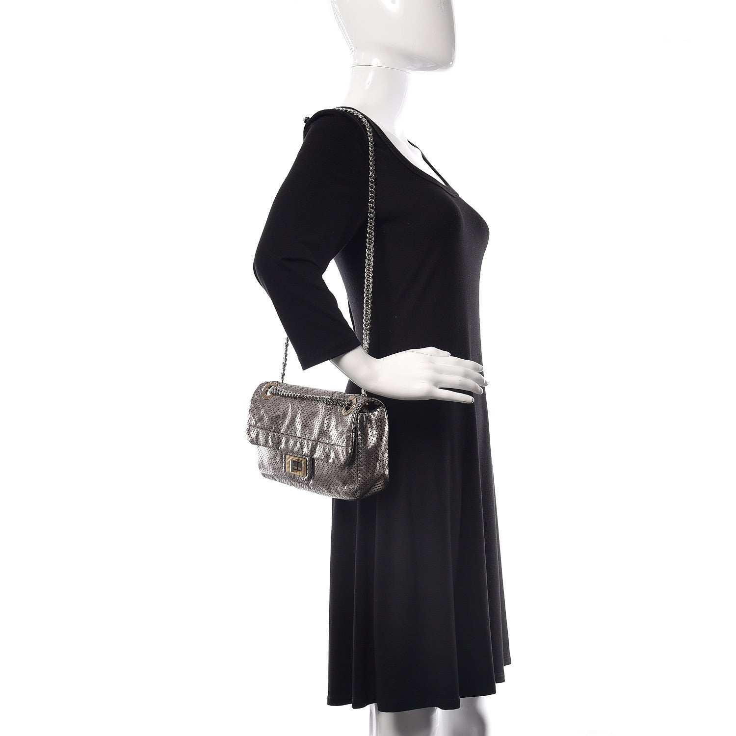 Chanel Metallic Crackled Calfskin Perforated Drill Flap Silver 2 of 14