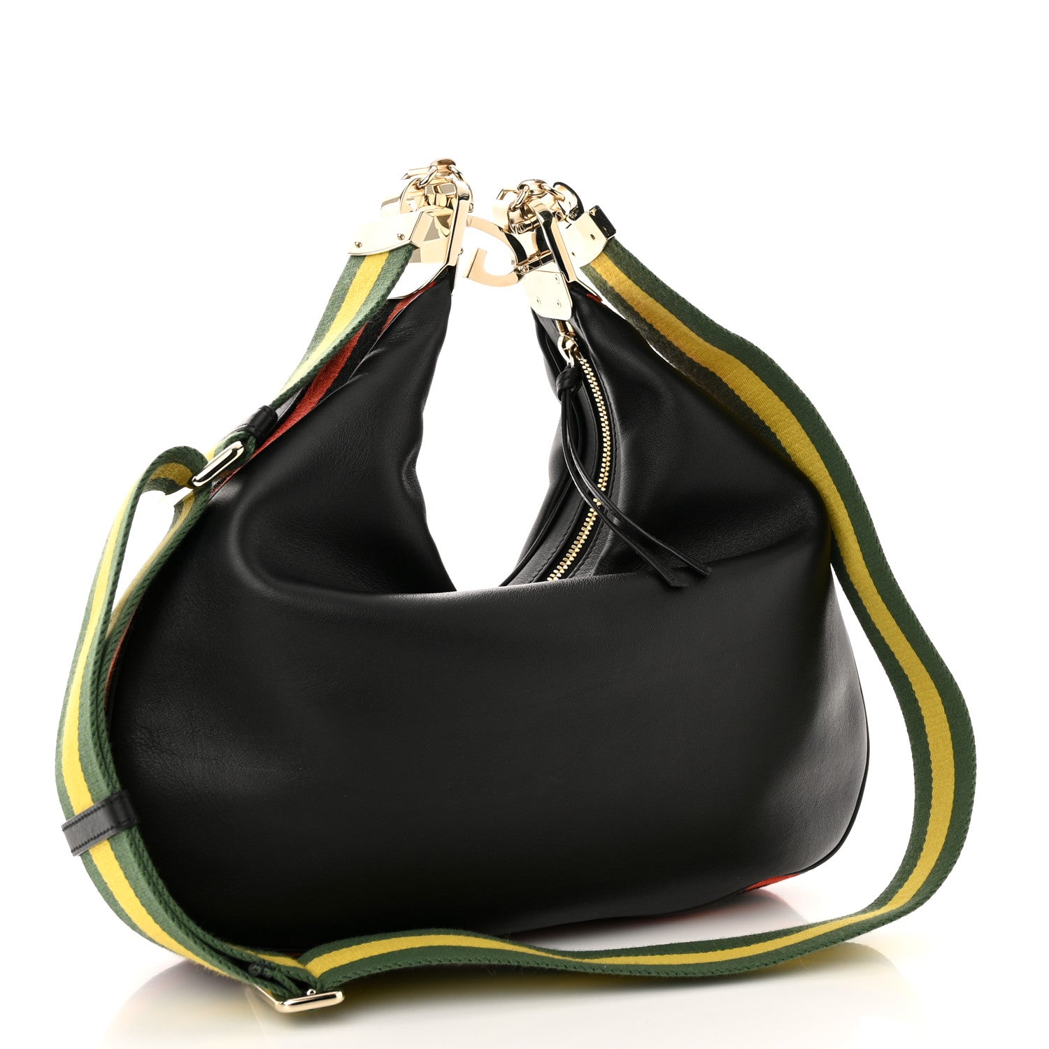Gucci Aria Calfskin Web Large Attache Shoulder Bag Black 3 of 11