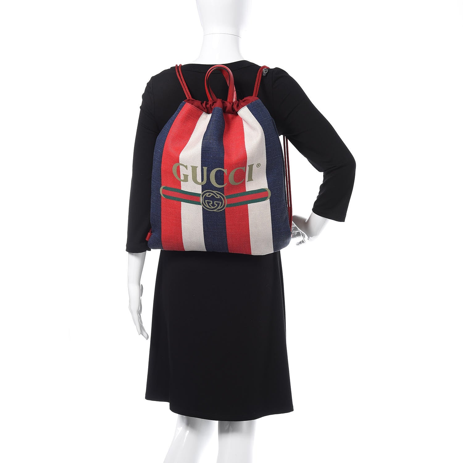 Gucci Canvas Logo Sylvie Stripe Drawstring Backpack Red 2 of 10