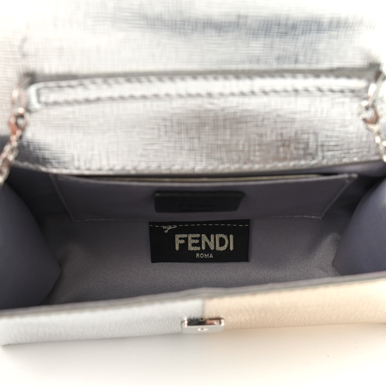 Fendi Vitello Mirror Elite Bi-Color Mini Rush Clutch Argento Champagne 5 of 13