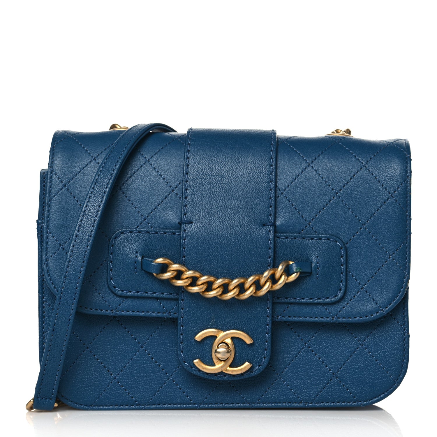 Chanel Sheepskin Stitched Chain Flap Bag Blue 1 of 9