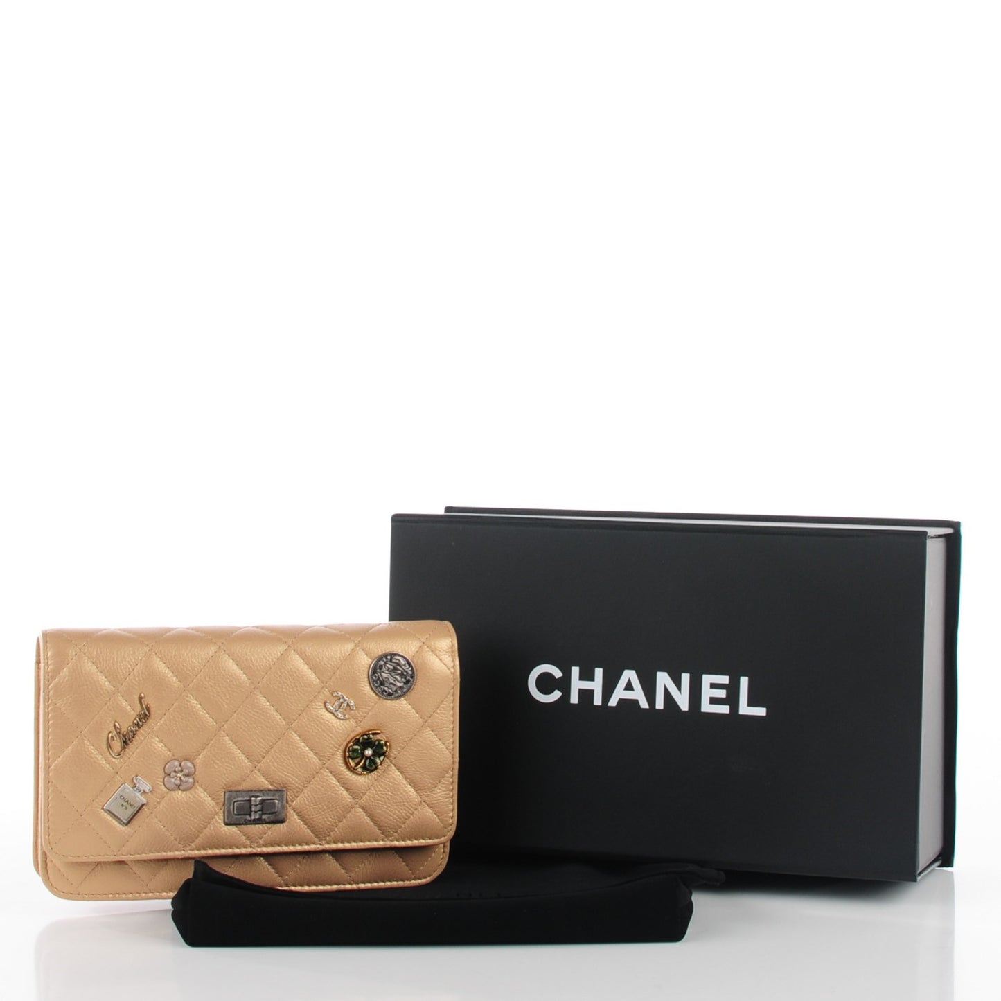 Aged Calfskin Lucky Charms Casino 2.55 Reissue Wallet on Chain WOC Gold