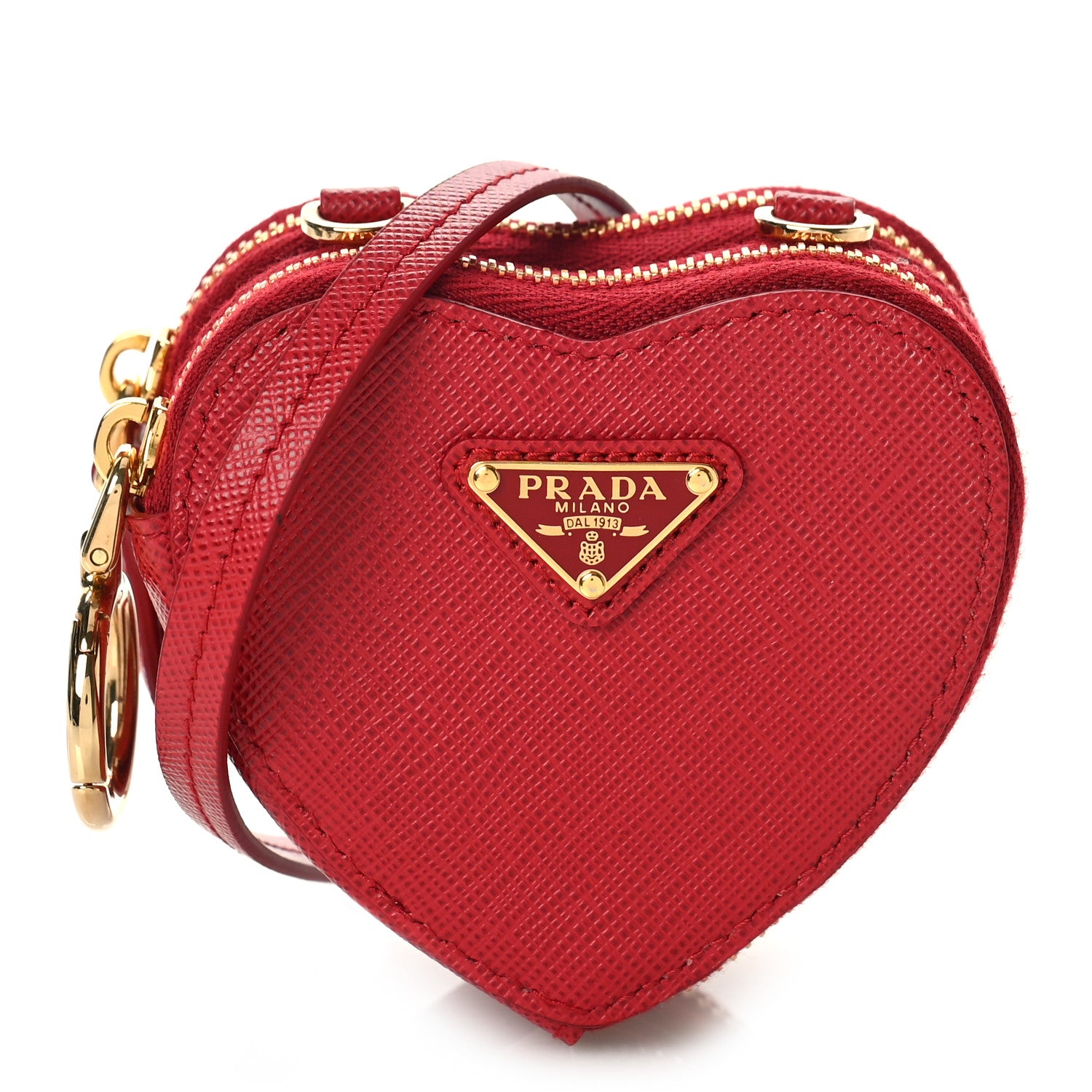 Prada Saffiano Mini Heart Pouch Fuoco 1 of 8