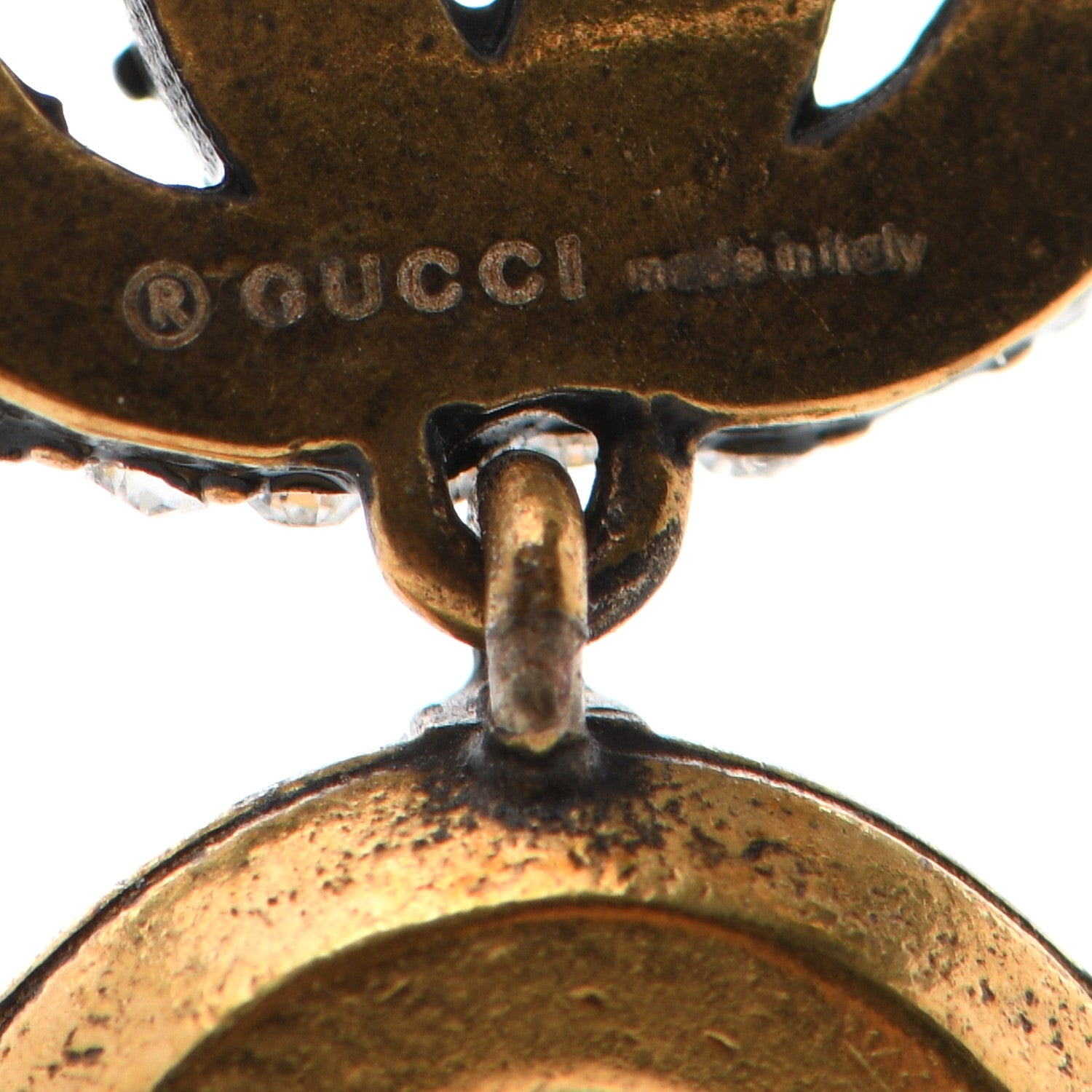 Gucci Crystal Double G Earrings Black Aged Gold 4 of 4