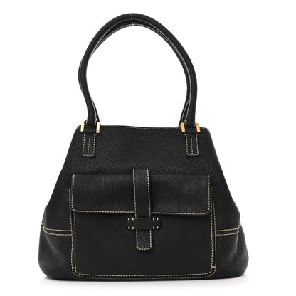 Loro Piana Grained Calfskin Globe Shoulder Bag Black 1 of 9