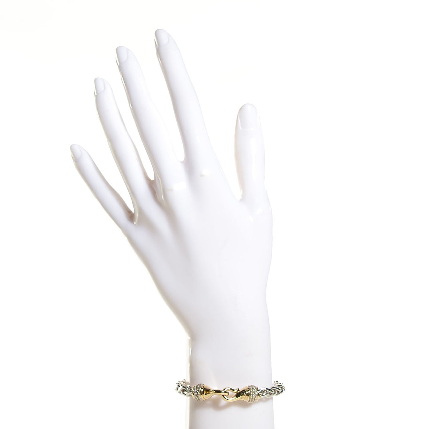 Sterling Silver 18K Yellow Gold Diamond Double Wheat Buckle Bracelet