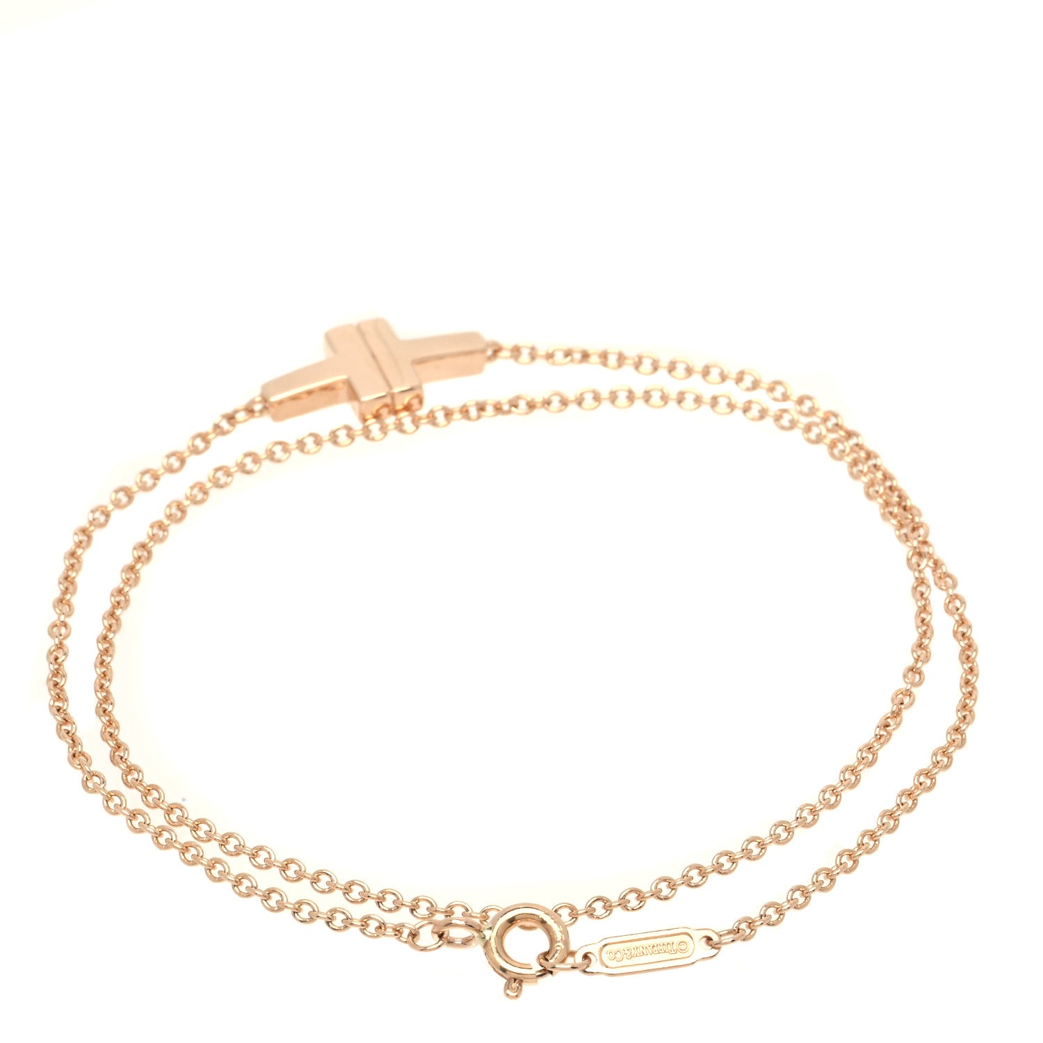 Tiffany 18K Rose Gold T Double Chain Bracelet 2 of 5