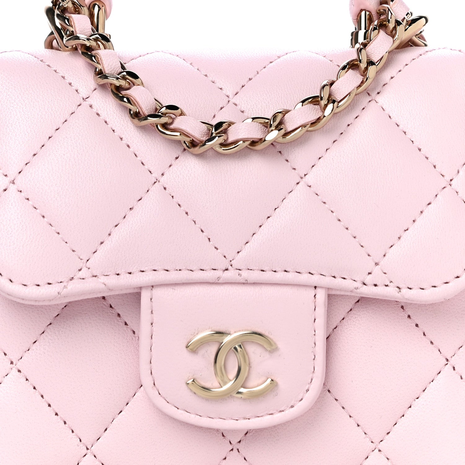 Chanel Lambskin Quilted Top Handle Clutch With Chain Light Pink 9 of 12