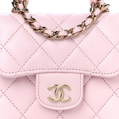 Chanel Lambskin Quilted Top Handle Clutch With Chain Light Pink 9 of 12