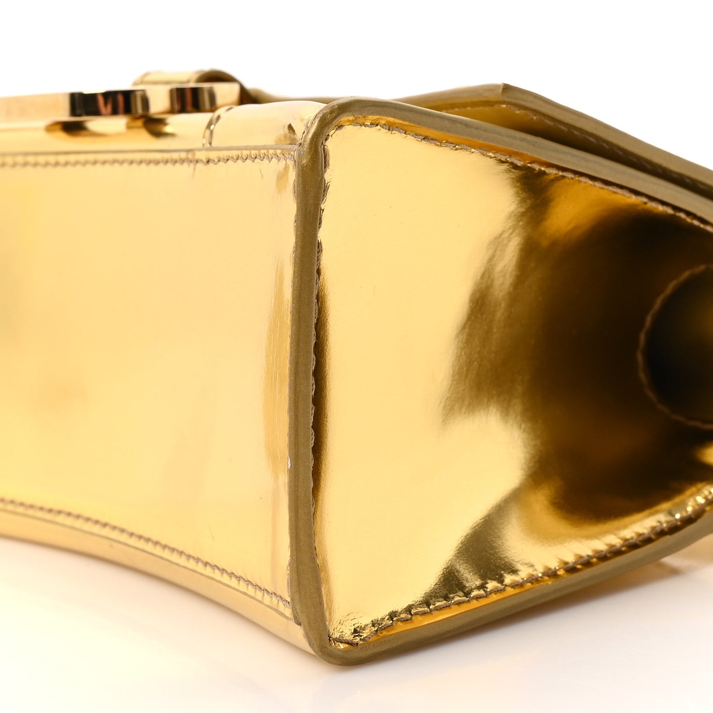 Metallic Calfskin Hourglass Top Handle Bag XS Gold