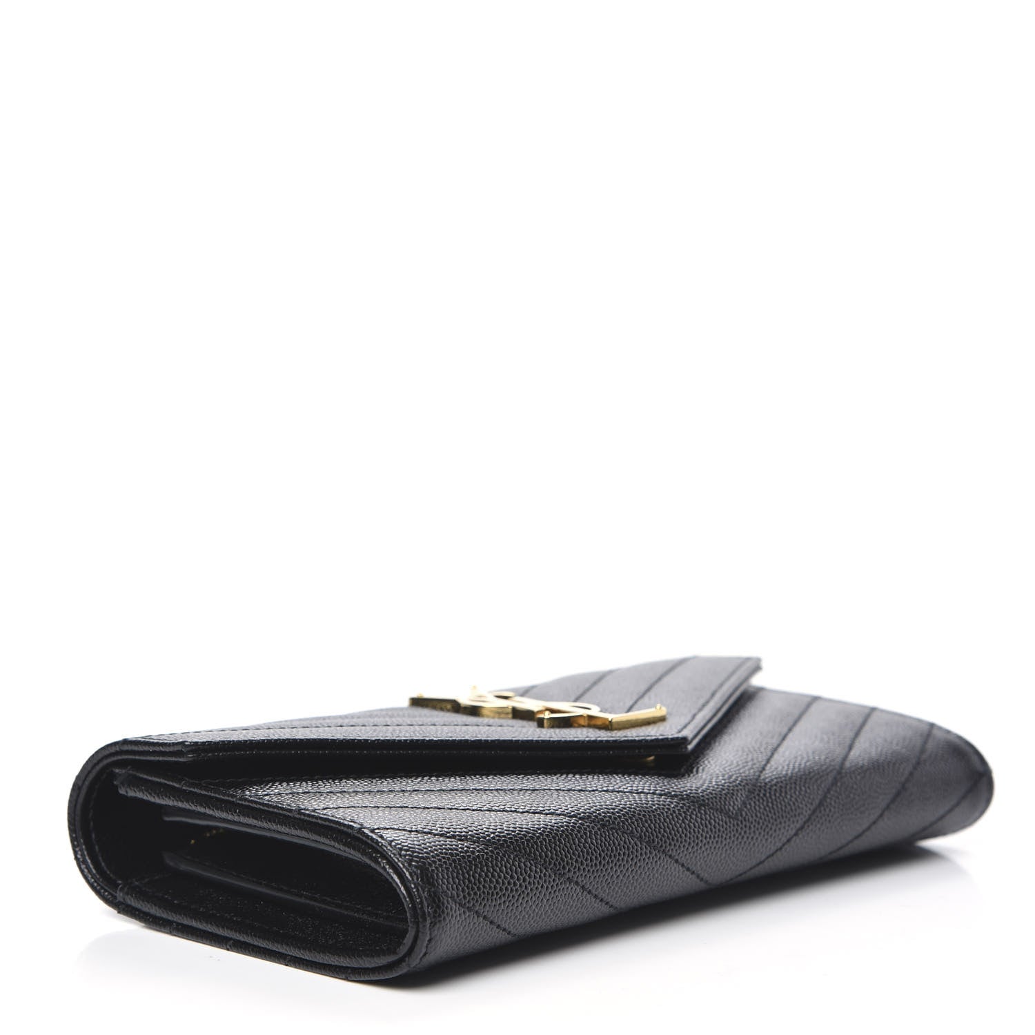 Saint Laurent Grain De Poudre Matelasse Chevron Monogram Flap Wallet Black 4 of 10
