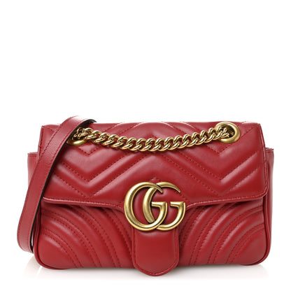 Gucci Calfskin Matelasse Mini GG Marmont Shoulder Bag Hibiscus Red 1 of 10