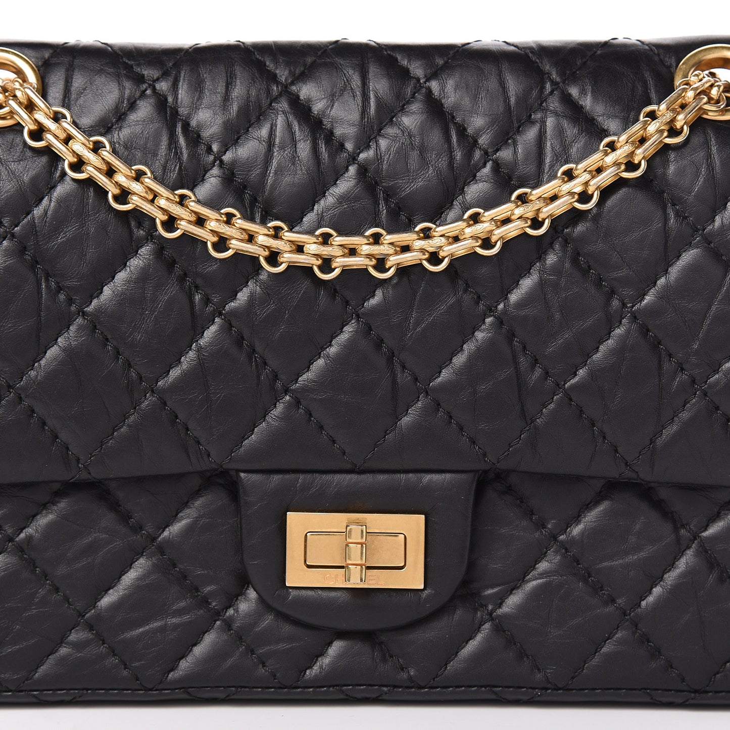 Aged Calfskin Quilted 2.55 Reissue 225 Flap Black