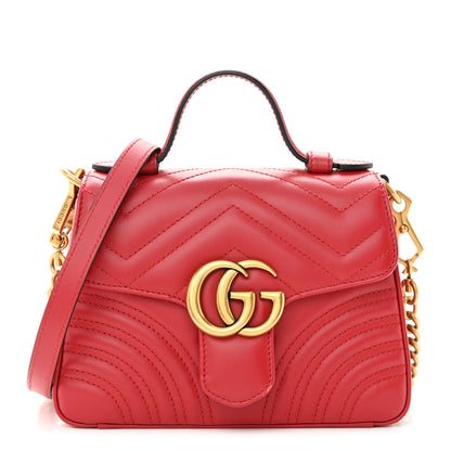 Gucci Calfskin Matelasse Mini GG Marmont Top Handle Shoulder Bag Hibiscus Red 1 of 11