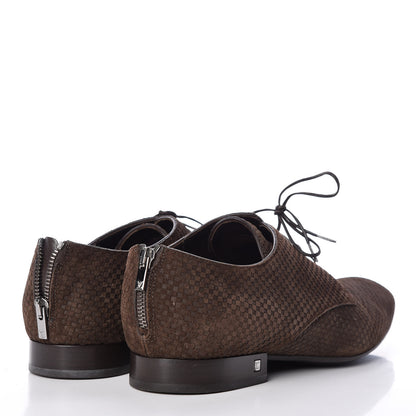 Louis Vuitton Suede Damier Mens Telegraph Derby Lace Up Shoes 8 Brown 4 of 12