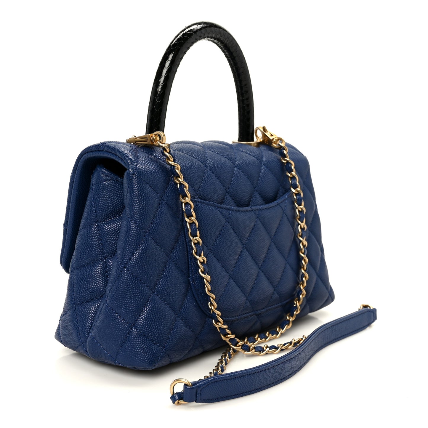 Caviar Elaphe Quilted Mini Coco Handle Flap Blue