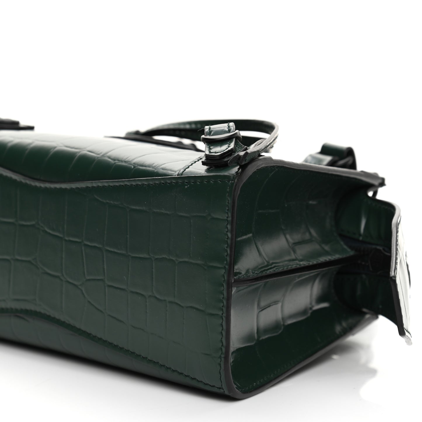 Semi Shiny Calfskin Crocodile Embossed Neo Classic Black Hardware Mini City Forest Green