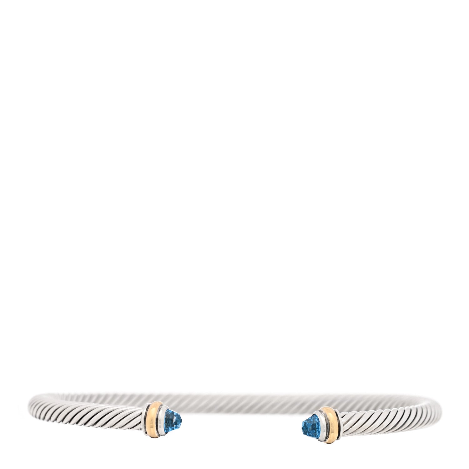 David Yurman Sterling Silver 18K Yellow Gold Blue Topaz 4mm Cable Classics Bracelet 1 of 3