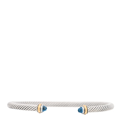David Yurman Sterling Silver 18K Yellow Gold Blue Topaz 4mm Cable Classics Bracelet 1 of 3