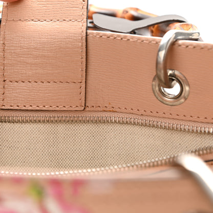Gucci Shangai Calfskin Blooms Print Medium Bamboo Shopper Tote Pink Apricot Multicolor 15 of 15