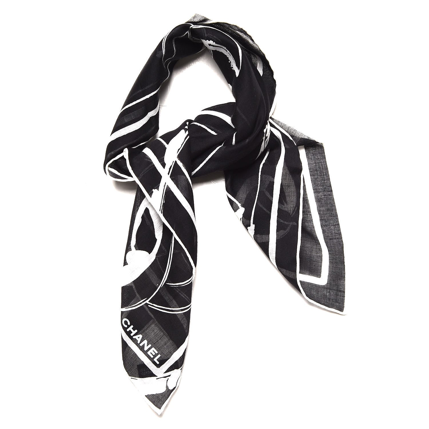 Chanel Cotton Cardigan CC Scarf Black 3 of 5