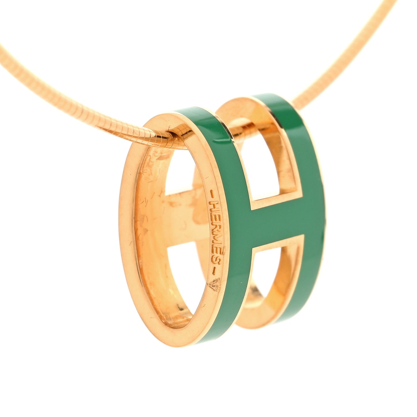 Lacquered Gold Pop H Pendant Necklace Vert Malachite