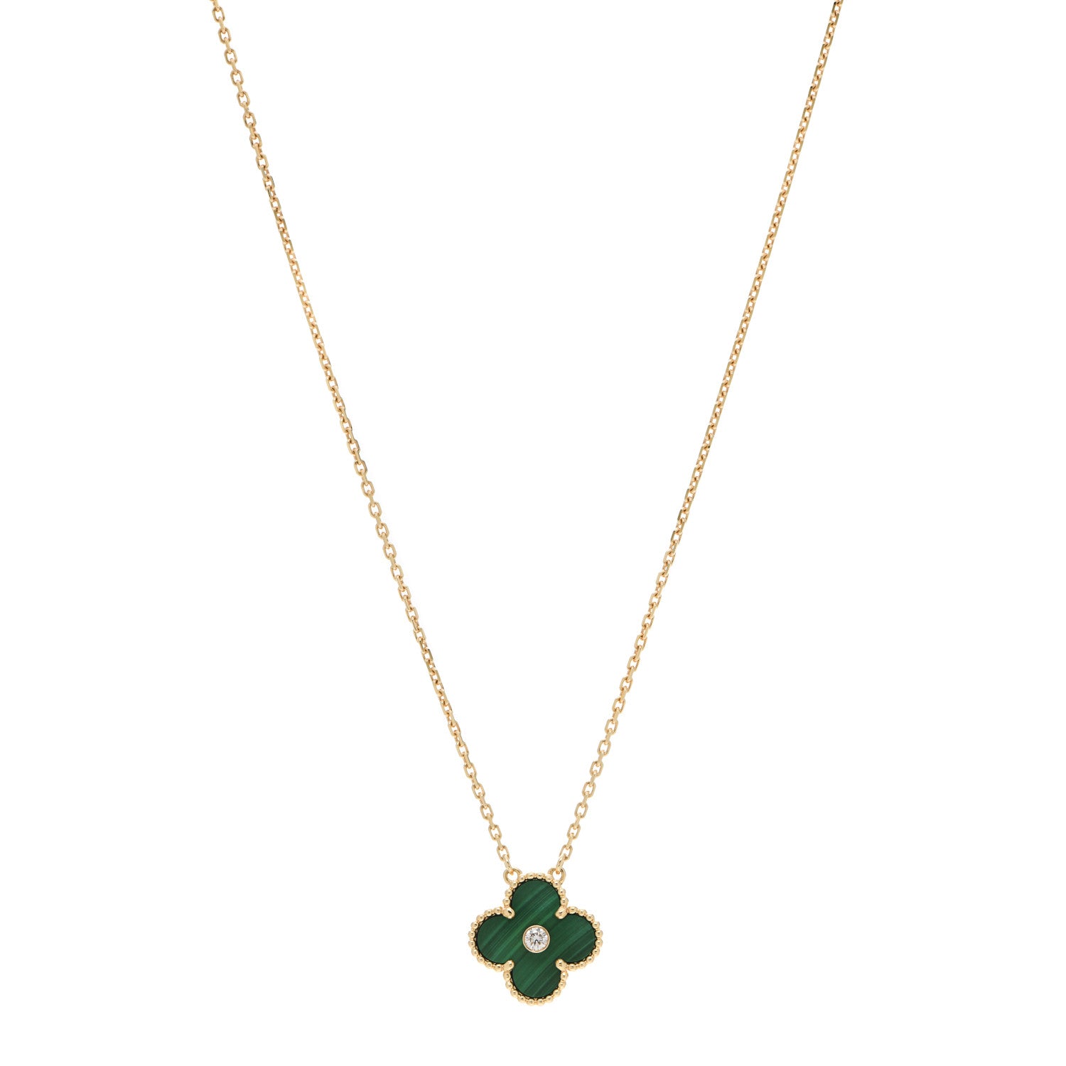 Van Cleef & Arpels 18K Yellow Gold Diamond Malachite Vintage Alhambra Pendant Necklace 1 of 6