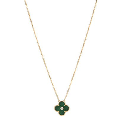 Van Cleef & Arpels 18K Yellow Gold Diamond Malachite Vintage Alhambra Pendant Necklace 1 of 6