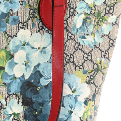 Gucci GG Supreme Monogram Blooms Medium Zippered Bucket Tote Beige Blue Navy Hibiscus Red 14 of 14