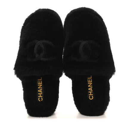 Chanel Shearling CC Flat Mules 36 Black 2 of 11