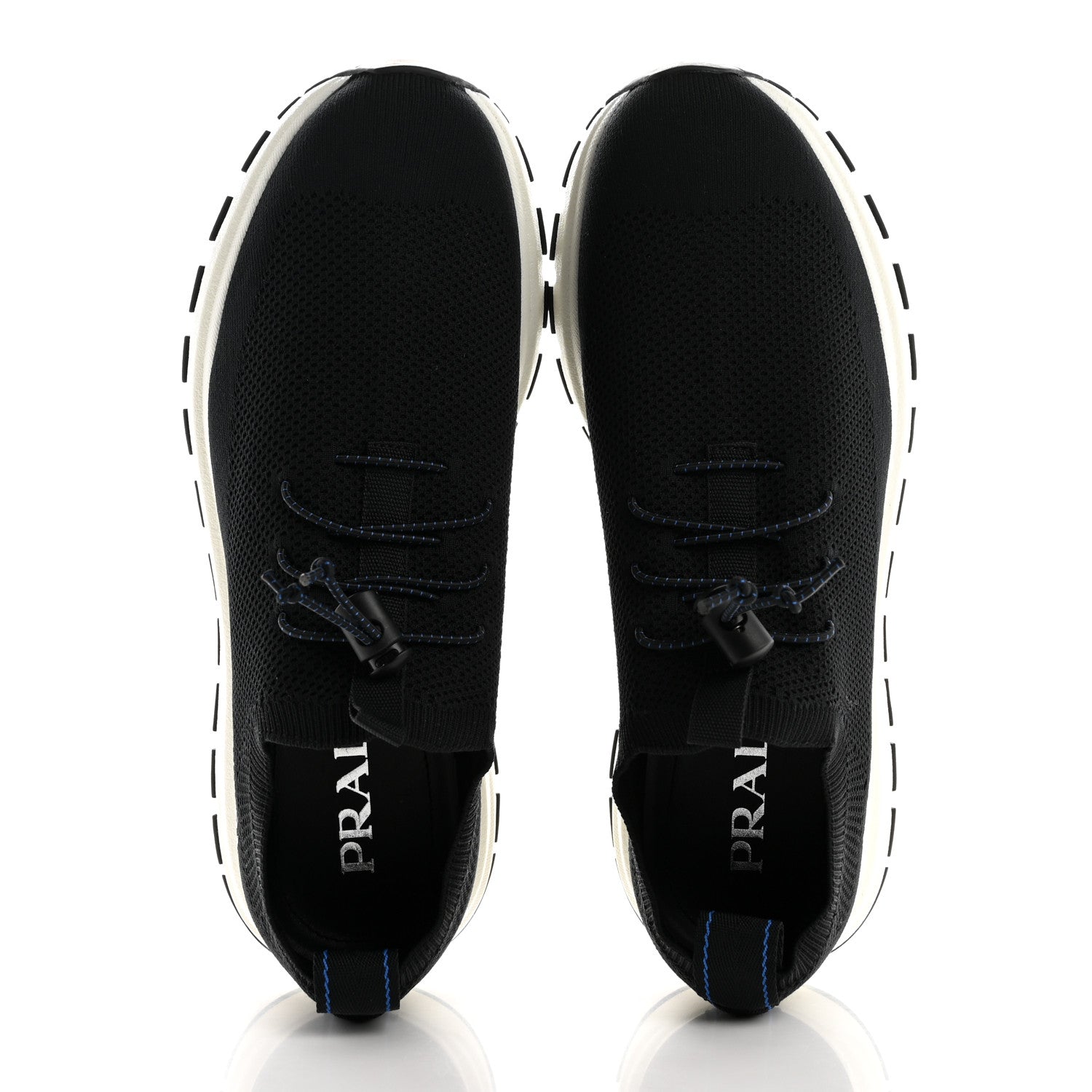 Prada Rubber Knit Fabric Mens Calzature Uomo Sneakers 8 Black Bluette 2 of 10