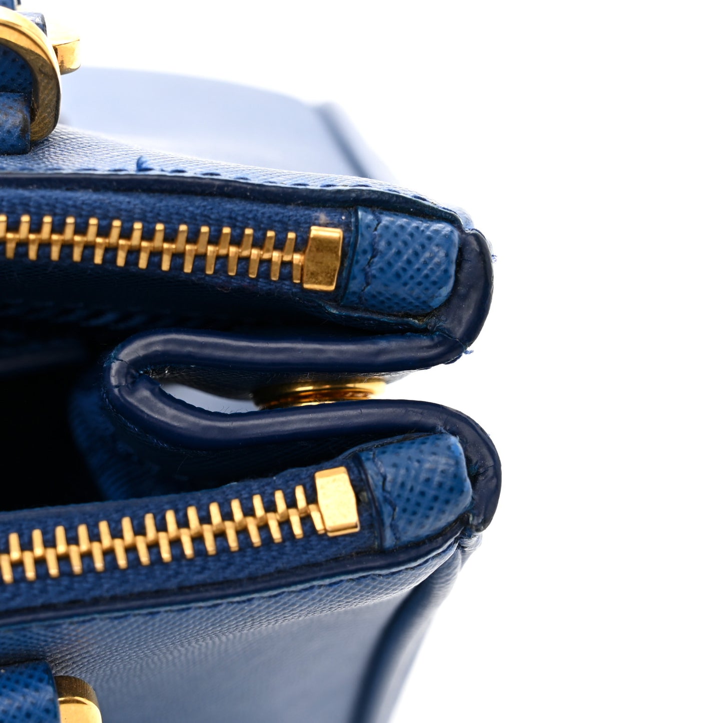 Saffiano Micro Galleria Double Zip Tote Azzurro