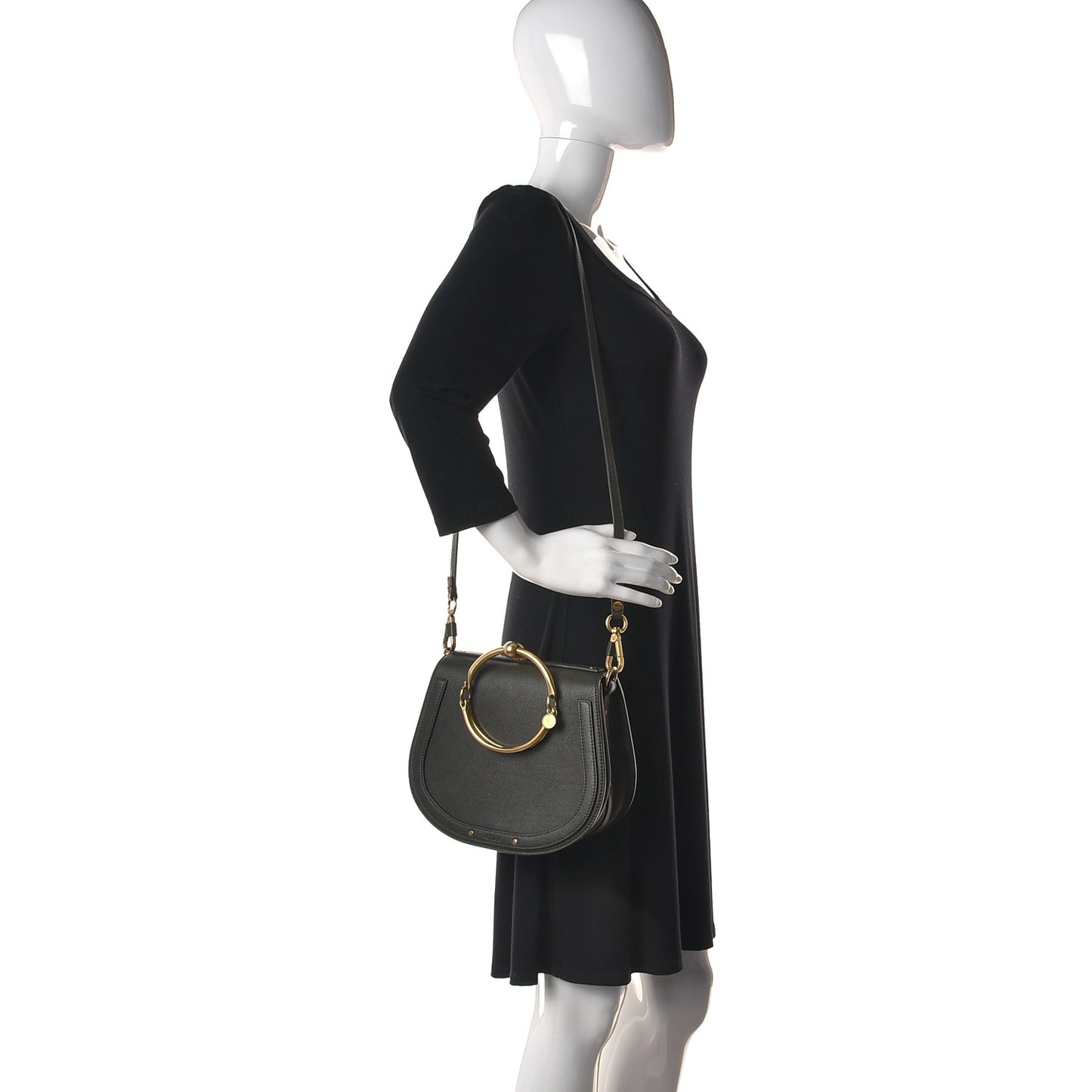 Calfskin Suede Medium Nile Bracelet Bag Black