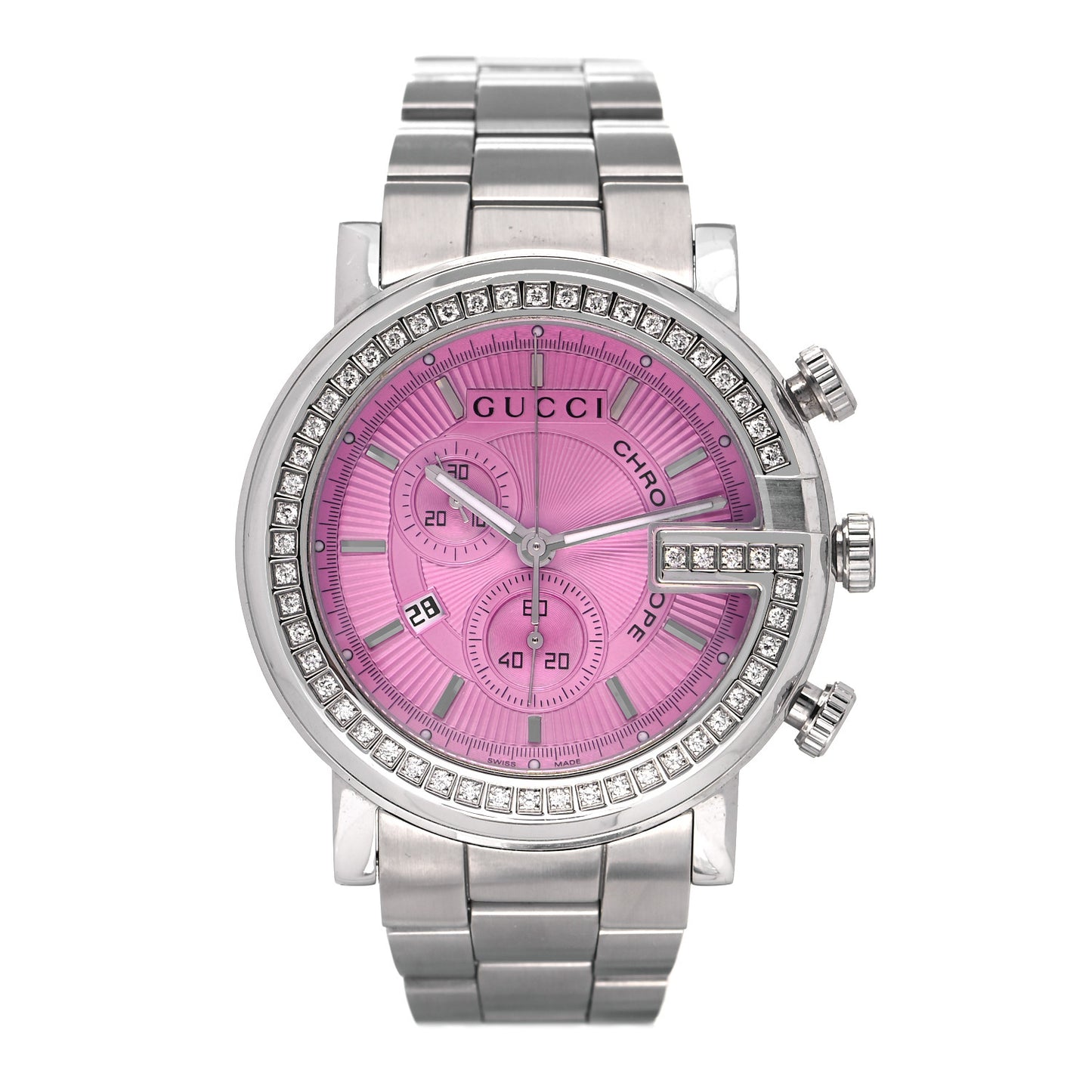Stainless Steel Diamond Bezel 44mm G-Chrono Quartz Watch Pink