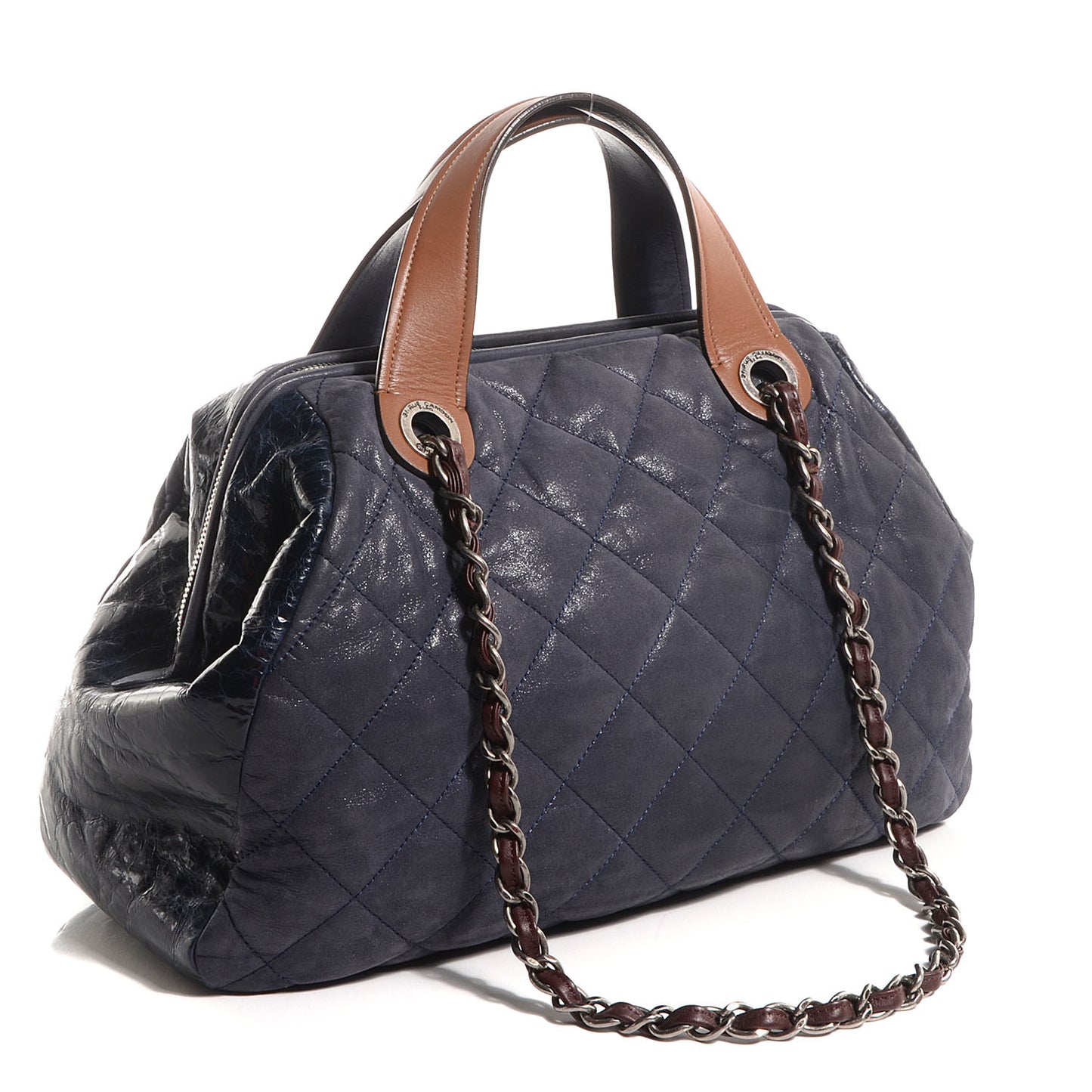 Iridescent Calfskin Small In The Mix Tote Navy