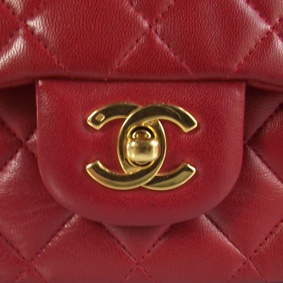 Lambskin Quilted Double Flap Red
