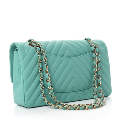 Chanel Caviar Flat Chevron Quilted Medium Double Flap Green 3 of 11