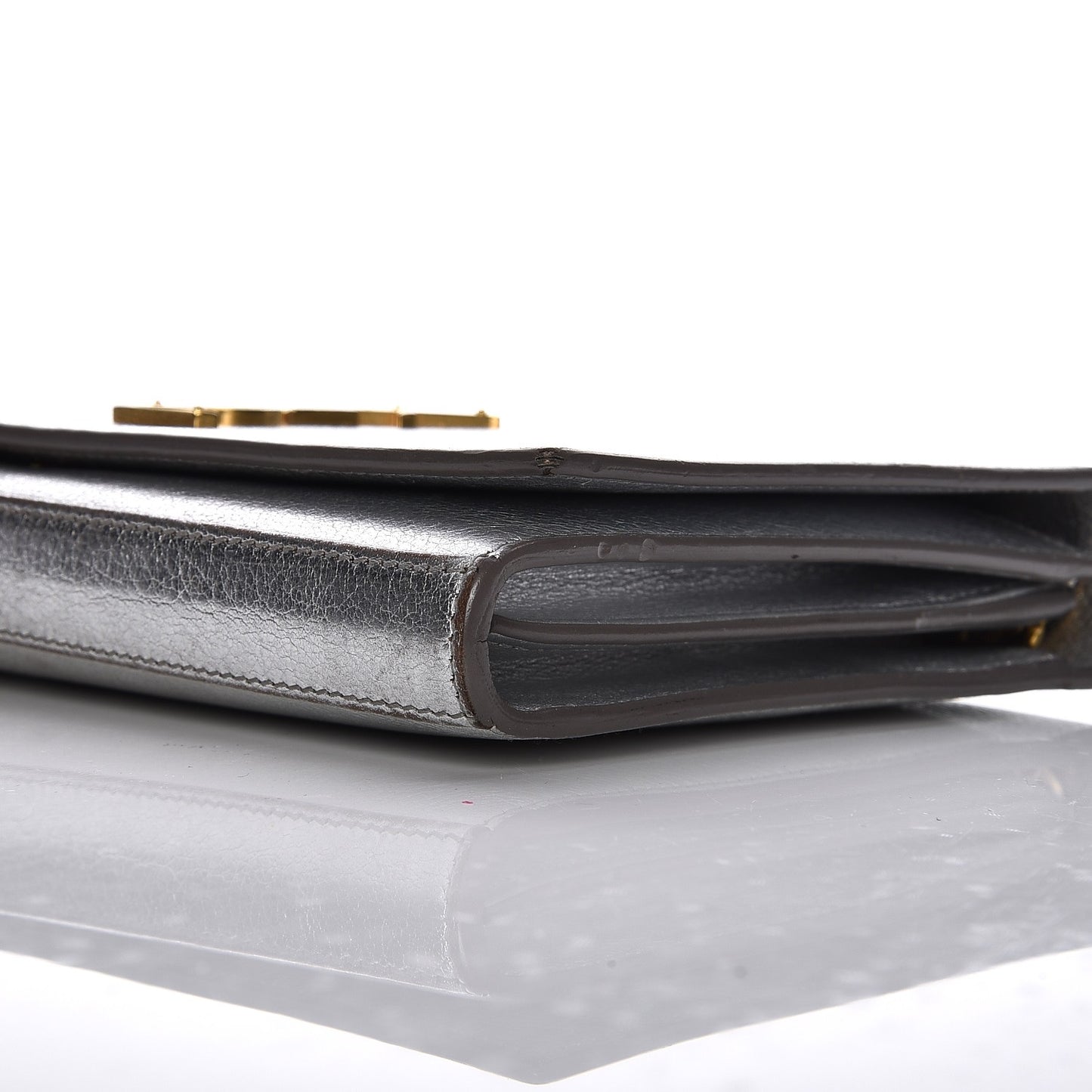 Grained Metallic Calfskin Monogram Chain Wallet Argento