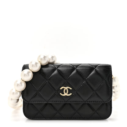 Chanel Calfskin Quilted Maxi Pearls Clutch With Chain Black 1 of 11