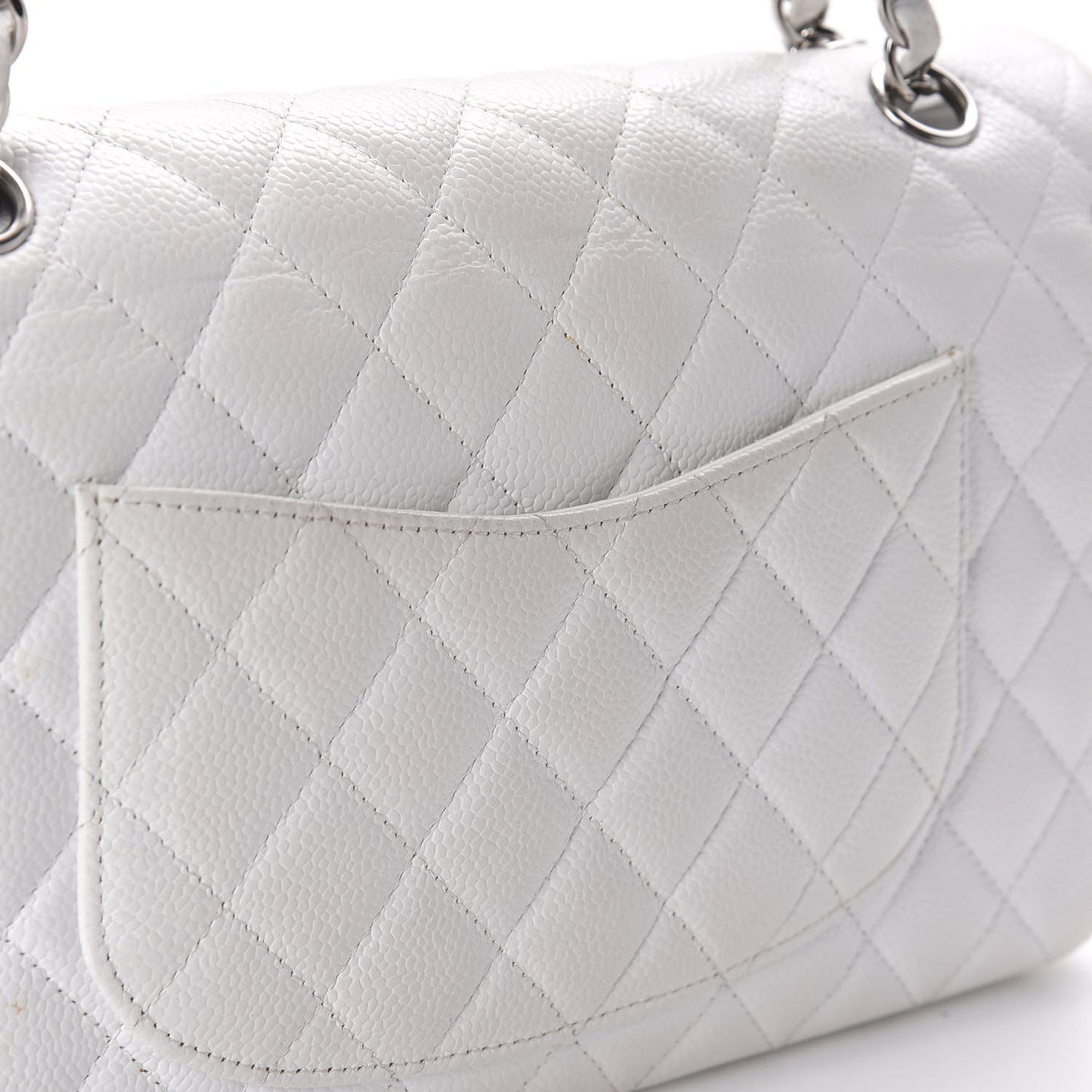 Caviar Quilted Medium Double Flap White