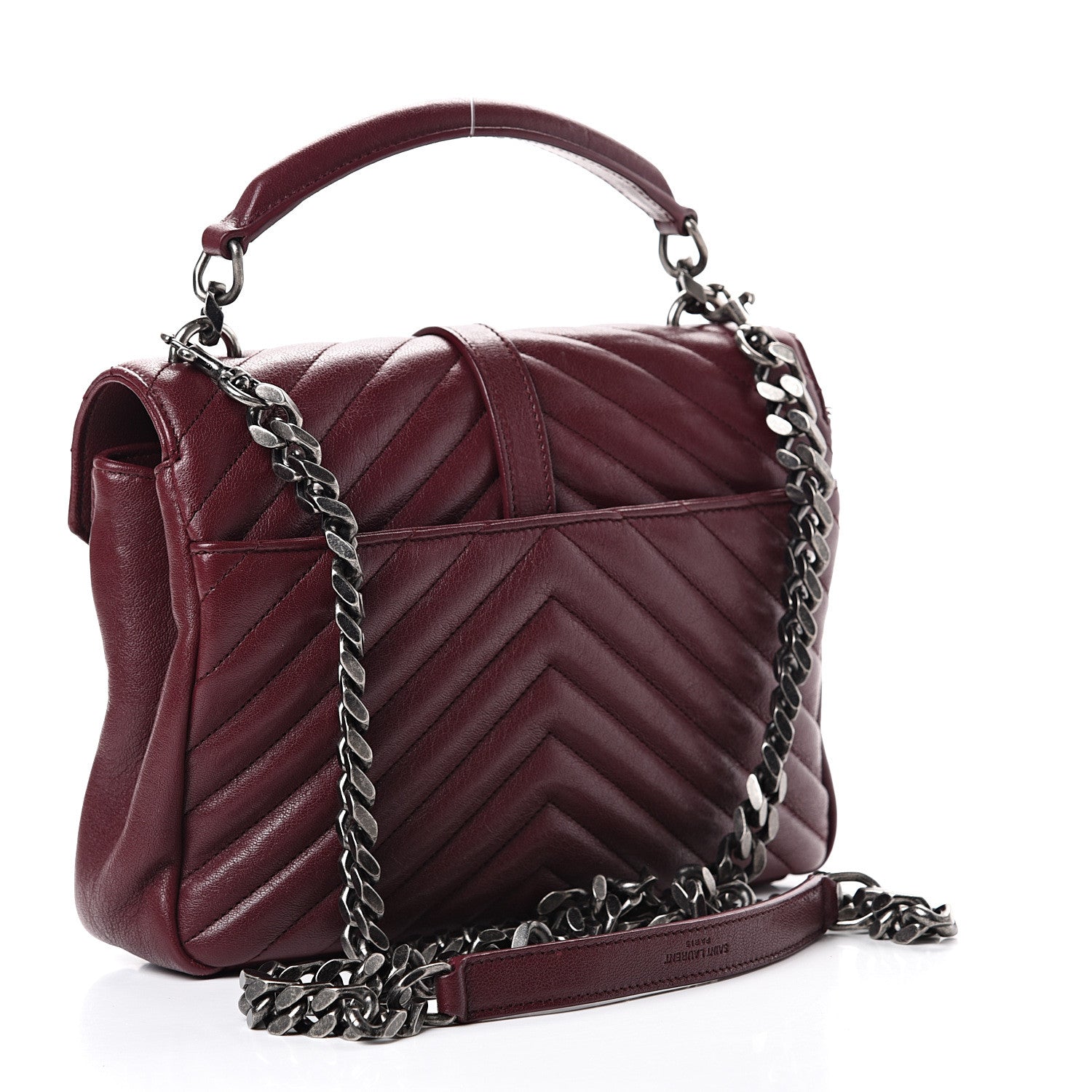 Saint Laurent Sheepskin Matelasse Chevron Monogram Medium College Bag Rouge Legion 2 of 16
