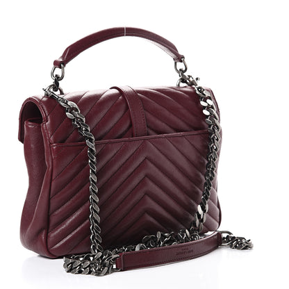 Saint Laurent Sheepskin Matelasse Chevron Monogram Medium College Bag Rouge Legion 2 of 16