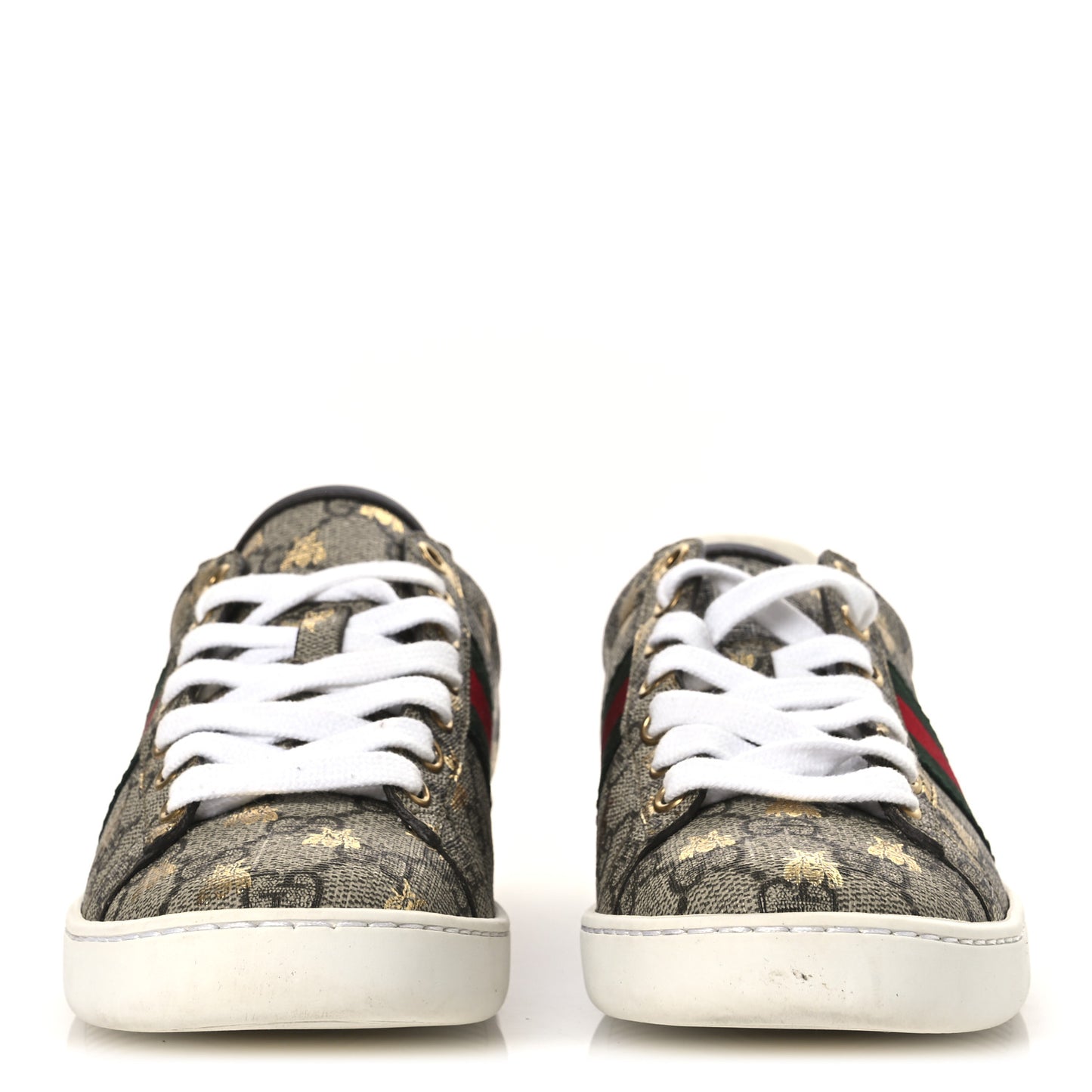 GG Supreme Monogram Bees Ayers Web Womens Ace Sneakers 36 Beige Oro Green Red